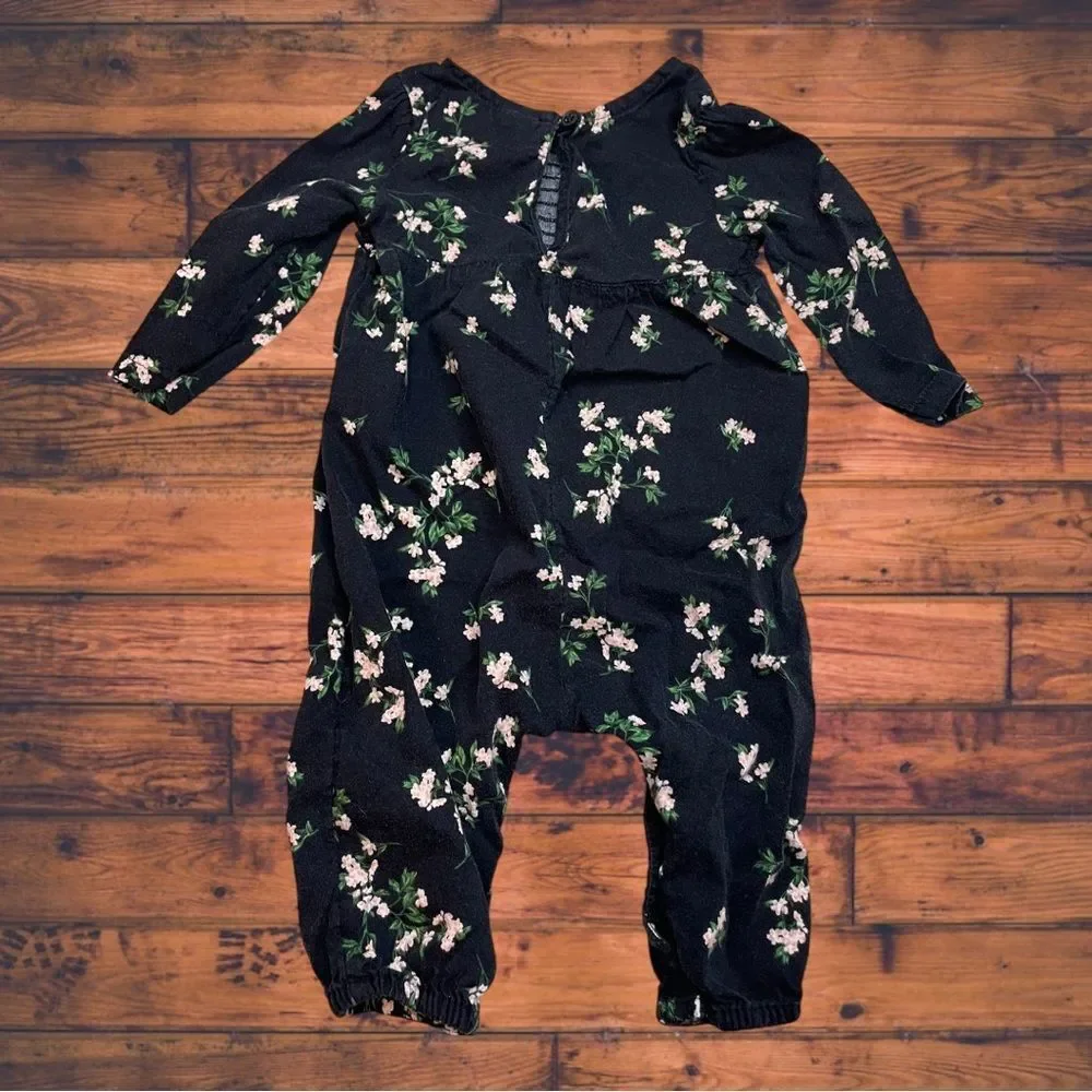 5 for $25🔥Old Navy Floral Black Jumpsuit Baby Girl Size‎ 3-6 Months